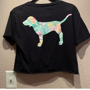 Victoria's Secret PINK Black Crop Tropical Dog Top